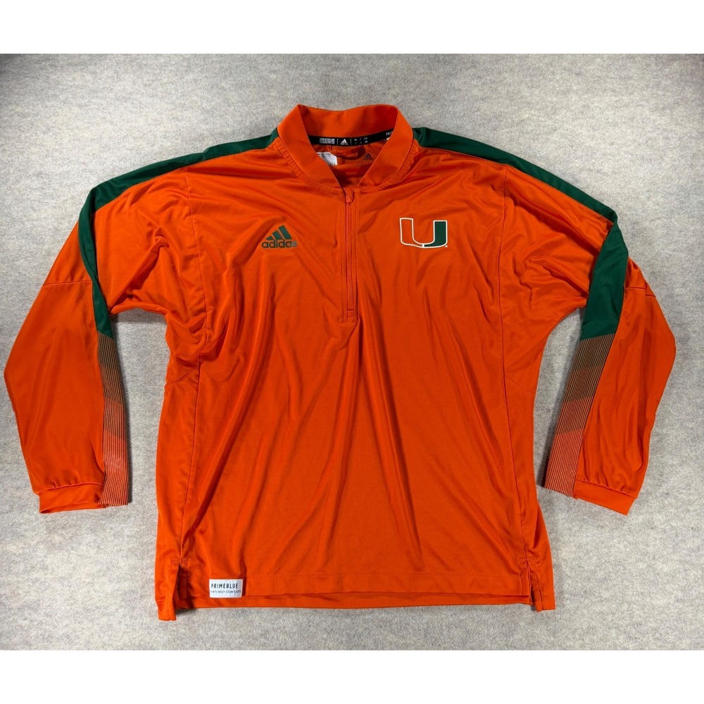 adidas Miami Hurricanes 2021 Sideline Primeblue Quarter Zip Mens Large Orange